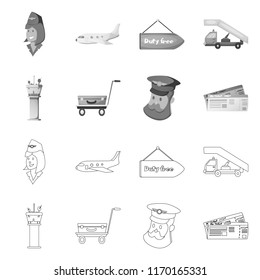 Isolated object of airport and airplane icon. Set of airport and plane stock vector illustration.