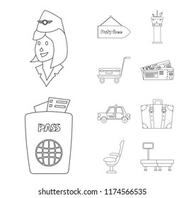 Isolated object of airport and airplane icon. Set of airport and plane vector icon for stock.