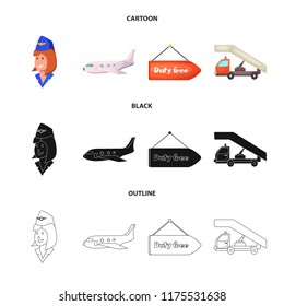 Isolated object of airport and airplane icon. Collection of airport and plane vector icon for stock.