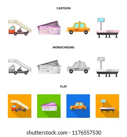 Isolated object of airport and airplane icon. Collection of airport and plane stock vector illustration.