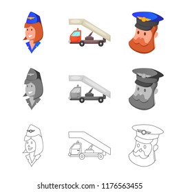 Isolated object of airport and airplane icon. Set of airport and plane vector icon for stock.