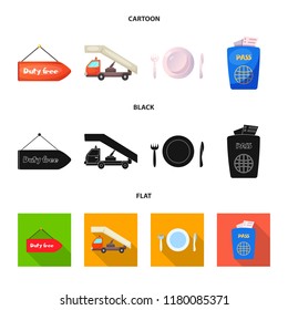 Isolated object of airport and airplane icon. Collection of airport and plane vector icon for stock.