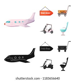 Isolated object of airport and airplane icon. Collection of airport and plane stock symbol for web.