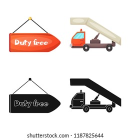 Isolated object of airport and airplane icon. Collection of airport and plane vector icon for stock.