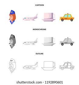 Isolated object of airport and airplane icon. Set of airport and plane stock vector illustration.