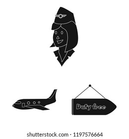 Isolated object of airport and airplane icon. Collection of airport and plane stock vector illustration.