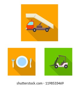 Isolated object of airport and airplane icon. Collection of airport and plane vector icon for stock.