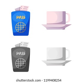 Isolated object of airport and airplane icon. Collection of airport and plane stock symbol for web.