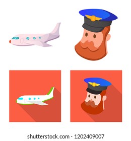 Isolated object of airport and airplane icon. Collection of airport and plane stock vector illustration.