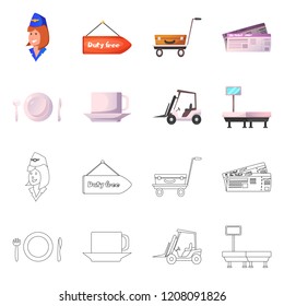Isolated object of airport and airplane icon. Set of airport and plane stock symbol for web.