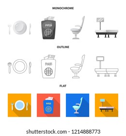Isolated object of airport and airplane icon. Set of airport and plane stock symbol for web.