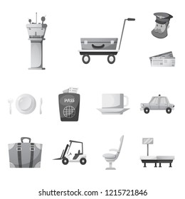 Isolated object of airport and airplane icon. Collection of airport and plane stock vector illustration.