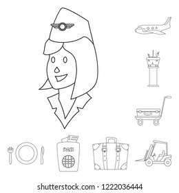 Isolated object of airport and airplane icon. Set of airport and plane vector icon for stock.