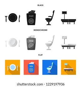 Isolated object of airport and airplane icon. Set of airport and plane vector icon for stock.
