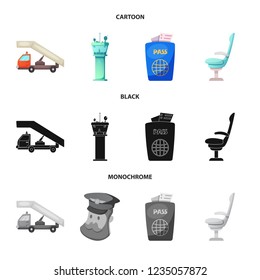 Isolated object of airport and airplane icon. Collection of airport and plane stock vector illustration.