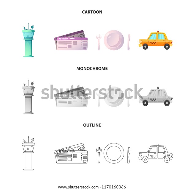 Isolated object of airport and\
airplane icon. Set of airport and plane vector icon for\
stock.