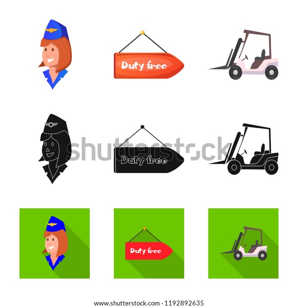 Isolated object of\
airport and airplane icon. Collection of airport and plane stock\
vector illustration.