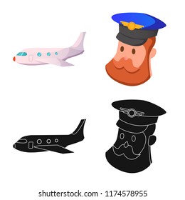 Isolated object of airport and airplane logo. Collection of airport and plane stock symbol for web.