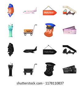Isolated object of airport and airplane logo. Set of airport and plane stock symbol for web.
