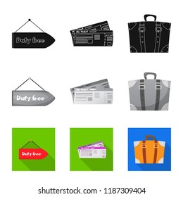 Isolated object of airport and airplane logo. Set of airport and plane vector icon for stock.