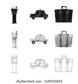 Isolated object of airport and airplane logo. Set of airport and plane vector icon for stock.