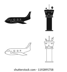 Isolated object of airport and airplane logo. Set of airport and plane vector icon for stock.