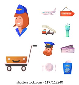 Isolated object of airport and airplane logo. Set of airport and plane stock symbol for web.