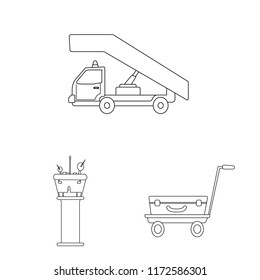 Isolated object of airport and airplane sign. Set of airport and plane vector icon for stock.