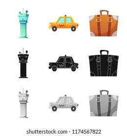 Isolated object of airport and airplane sign. Collection of airport and plane vector icon for stock.