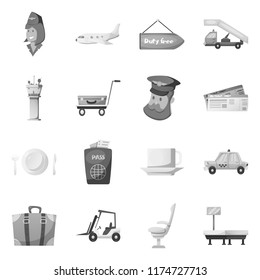 Isolated object of airport and airplane sign. Set of airport and plane vector icon for stock.
