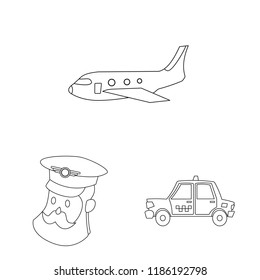 Isolated object of airport and airplane sign. Set of airport and plane stock symbol for web.