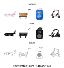 Isolated object of airport and airplane sign. Collection of airport and plane stock vector illustration.