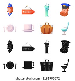 Isolated object of airport and airplane sign. Collection of airport and plane stock vector illustration.