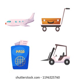 Isolated object of airport and airplane sign. Collection of airport and plane vector icon for stock.