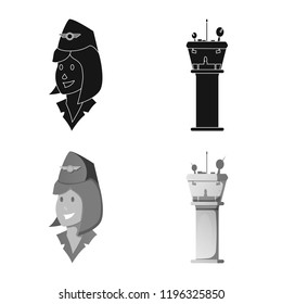 Isolated object of airport and airplane sign. Set of airport and plane vector icon for stock.