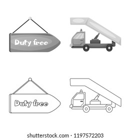 Isolated object of airport and airplane sign. Collection of airport and plane stock symbol for web.