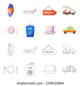 Isolated object of airport and airplane sign. Collection of airport and plane stock symbol for web.