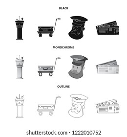 Isolated object of airport and airplane sign. Set of airport and plane vector icon for stock.