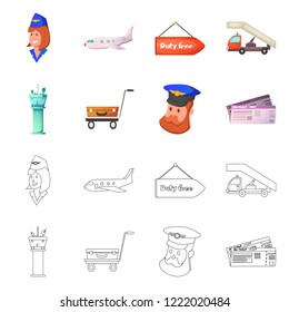 Isolated object of airport and airplane sign. Set of airport and plane vector icon for stock.