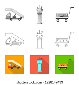 Isolated object of airport and airplane sign. Set of airport and plane stock symbol for web.