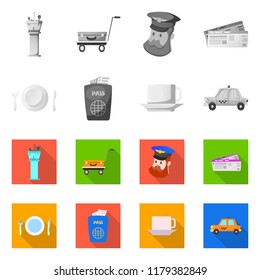 Isolated object of airport and airplane symbol. Set of airport and plane vector icon for stock.