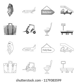 Isolated object of airport and airplane symbol. Collection of airport and plane stock symbol for web.