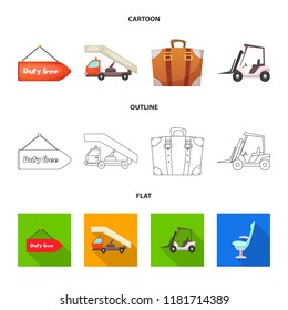 Isolated object of airport and airplane symbol. Collection of airport and plane stock vector illustration.