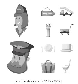 Isolated object of airport and airplane symbol. Collection of airport and plane vector icon for stock.