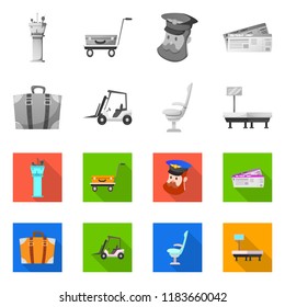 Isolated object of airport and airplane symbol. Collection of airport and plane vector icon for stock.