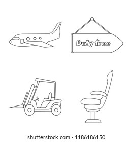 Isolated object of airport and airplane symbol. Set of airport and plane stock vector illustration.