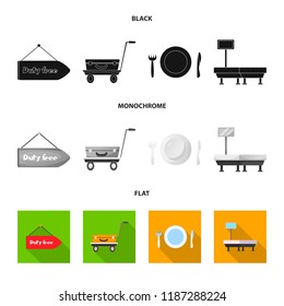 Isolated object of airport and airplane symbol. Collection of airport and plane stock vector illustration.
