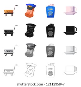 Isolated object of airport and airplane symbol. Collection of airport and plane stock symbol for web.