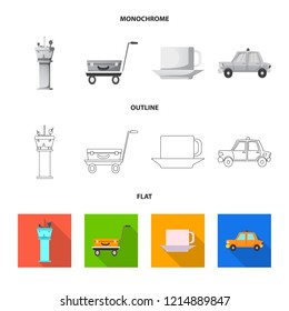 Isolated object of airport and airplane symbol. Set of airport and plane vector icon for stock.
