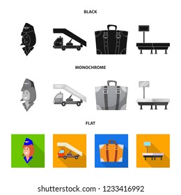Isolated object of airport and airplane symbol. Collection of airport and plane stock vector illustration.